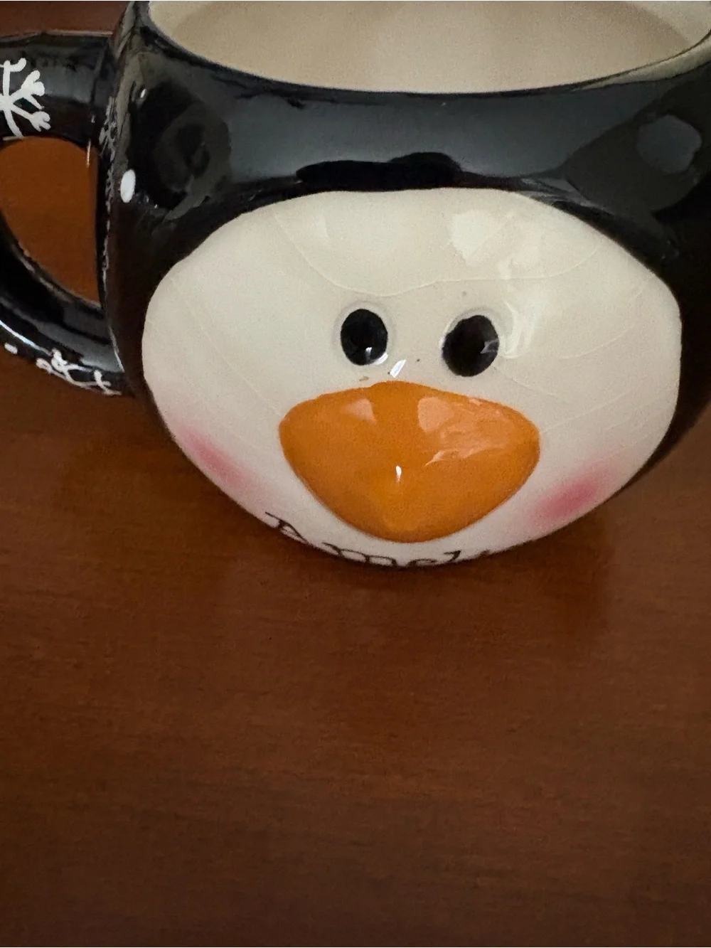 Amelia Personalized Penguin Mug - Black and White with snowflake handle